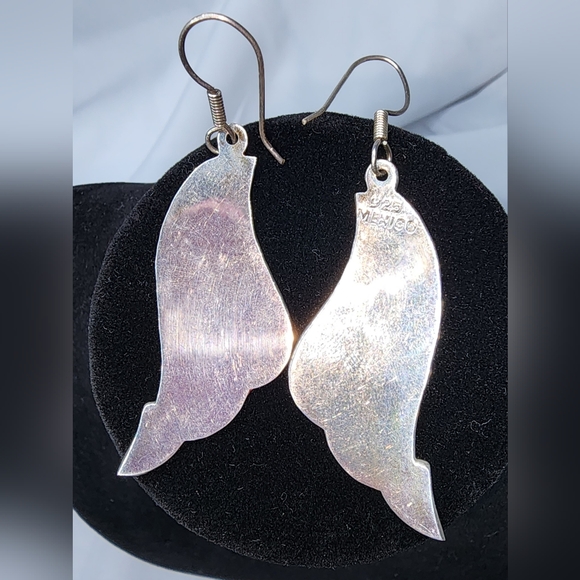 Southwestern-style Pink Inlay Stone Wing Dangle Earrings; marked 925 Mexico - Picture 5 of 7